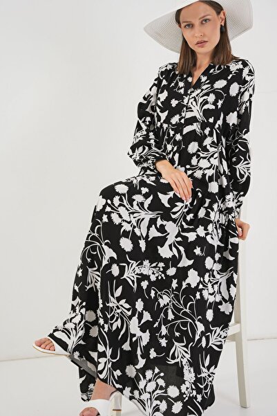 Hiccup Bdart Buttoned V-Neck Patterned Maxi Dress