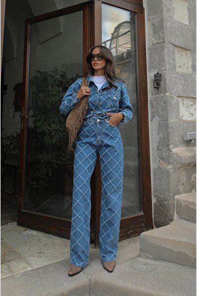 Havoş Blue Textured Straight Jeans