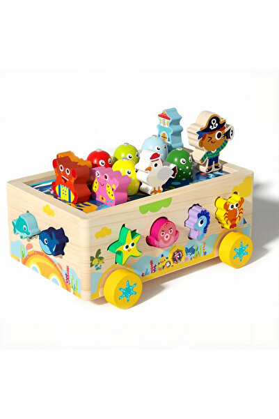 Picodino Wooden toy – Shape sorting and fishing machine, Ocean theme