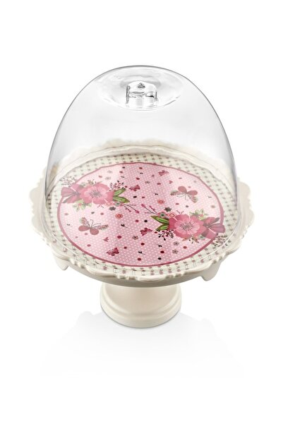 Egem Home Desenli Ayaklı ve Kapaklı Kek Pasta Servis Tabağı Kek Fanus