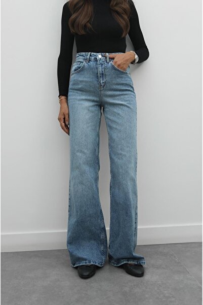 Havoş Világoskék árnyalatú, széles szárú farmernadrág