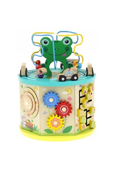 WOOD Cub educativ Montessori 7 in 1 , multifunctional , ceas , abac si labirint