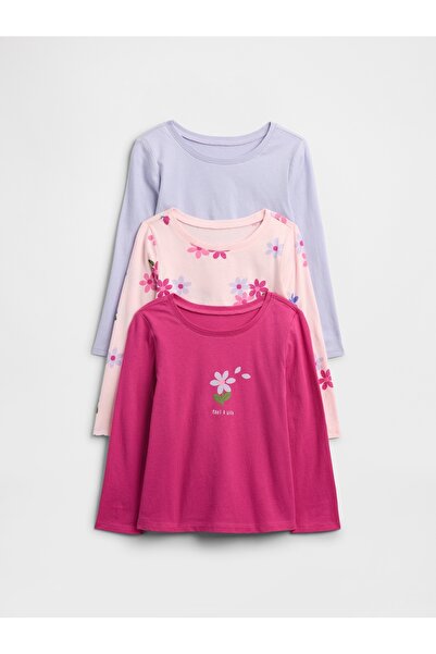 GAP Kız Bebek Pembe 3'lü Bisiklet Yaka T-Shirt Seti