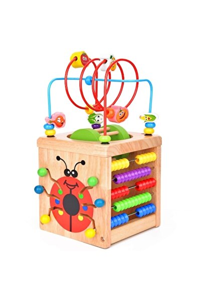 Picodino Montessori Educational Wooden Cube 7-in-1 with Various Activities, Clock, Abacus, Fruit Labyrinths,