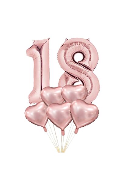 BİG STAR Balloons BigStar, 1 and 8 rose gold, 101 cm + 5 hearts rose gold, 45 cm