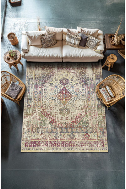 Machine Washable Anti-Slip Sole Stain Resistant Ethnic Lounge Rug Kitchen Rug & Runner