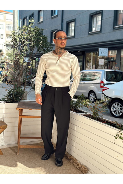 manch collection Φούτερ με ριγέ γιακά με κουμπιά εκρού-μπεζ