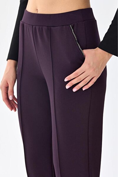 İKİLER Beli Lastikli Cepleri Taş Şerit Detaylı Pantolon 256-2107