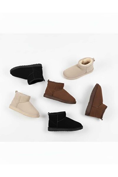 Bermody Tiana Kadın 1 cm Kahve Dayanıklı Taban Konforlu İçi Kürklü Sıcak Tutan Ug Model Bot Bootie