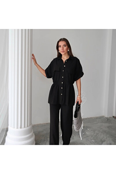 gl00my Stylish Waist Drawstring Detailed Set - Black