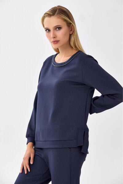 İKİLER Yakası Taş Şeritli Yırtmaç Detaylı S-Shirt 256-2110