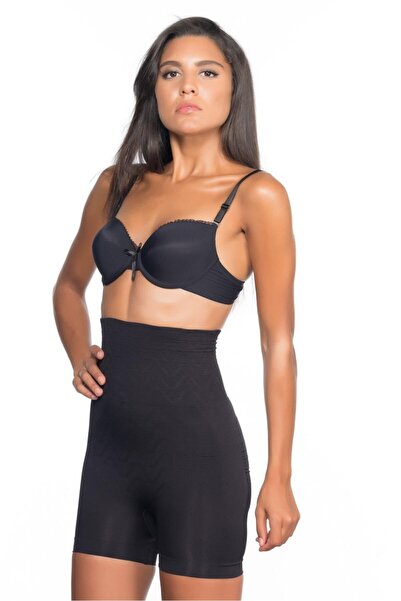 Emay Black High Waist Patterned Double Short Leg Corset