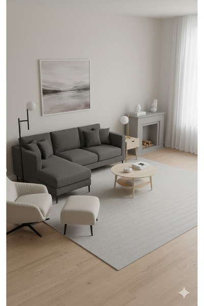 WOOF HOME SİSALYA Modern Sisal Jüt Dokuma Kilim Hasır Yıkanabilir Halı Düz Gri