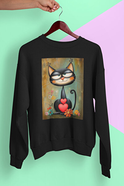 MAGORS STIL-X SWEATSHIRT OVERSIZE UNISEX CU Gâtul rotund, cu imprimeu cu pisi...