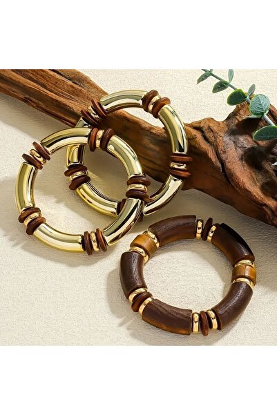 GÜNEBAKAN AKSESUAR Ahşap Boncuklu Bileklik Sarı