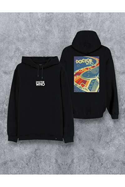 MODA Hanorac cu glugă Doctor Who cu imprimeu negru cu glugă Swea tricou