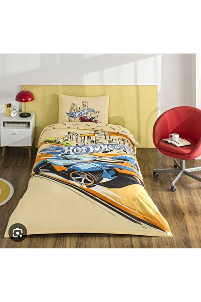 Taç طقم غطاء لحاف فردي مرخص من Hotwheels Winner مقاس 120 × 200 سم مع ملاءات مرنة