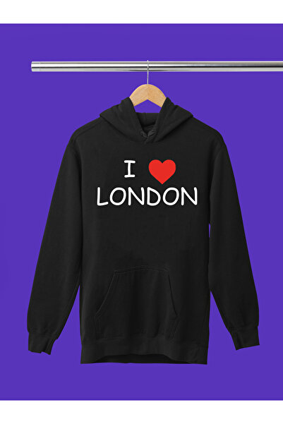 MAGORS Hanorac cu glugă din bumbac imprimat I LOVE LONDON, cu mânecă lungă, c...