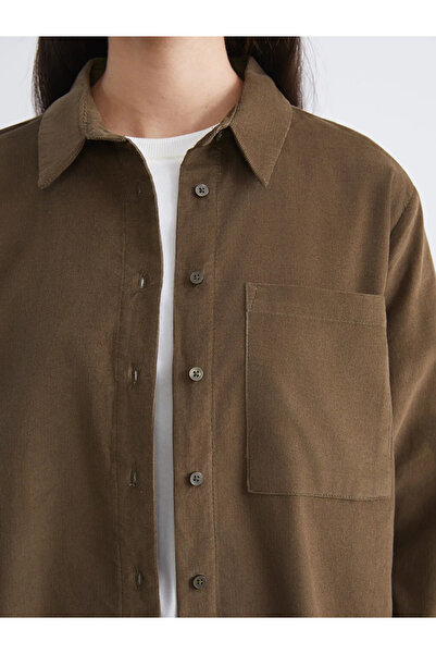 LC Waikiki LCW Modest Haki Kadife Kadın Gömlek Tunik