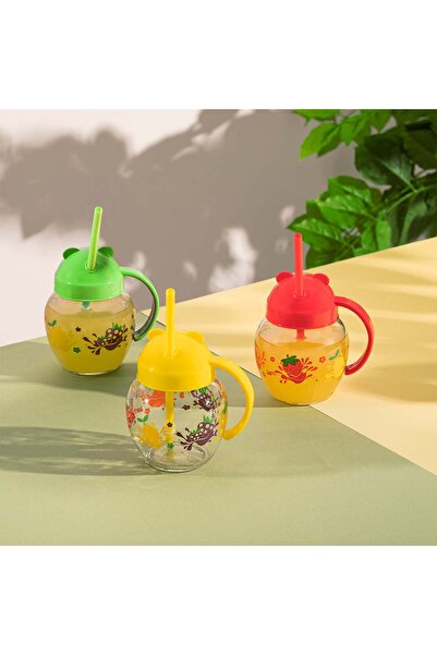 AKTEZ-EL Glass with Straw Drinking Cup Figured Cup Bpa Free Cup Qlux Children's Baby Cup with Straw