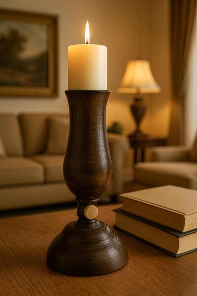 ENYAZA(2024) Dekoratif Ahşap El Yapımı Mumluk Şamdan Dekoratif Şamdanlık Akse...