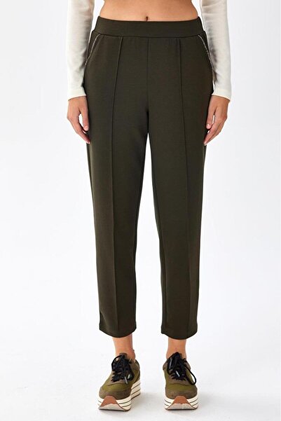 İKİLER Beli Lastikli Cepleri Taş Şerit Detaylı Pantolon 256-2107
