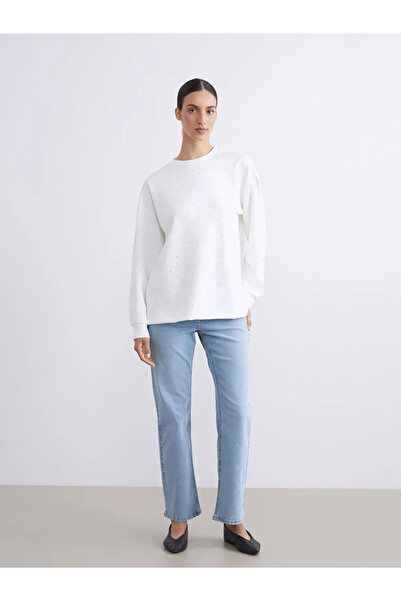 LC Waikiki Lcwaikiki Basic Ecru Stone Oversize Women's Sweatshirt Tunic