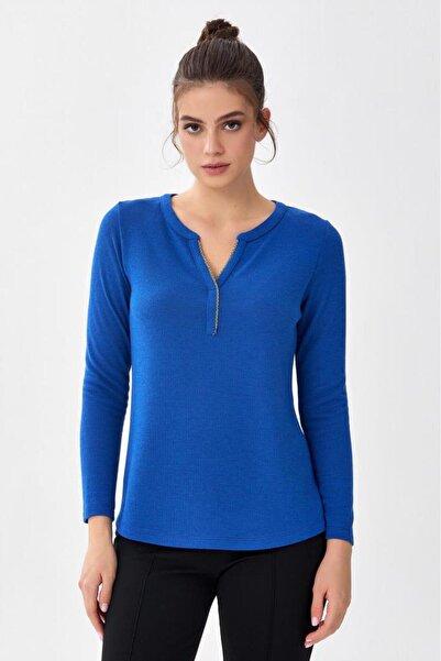 İKİLER Hakim Collar Collar Chain Stripe Blouse 256-1008