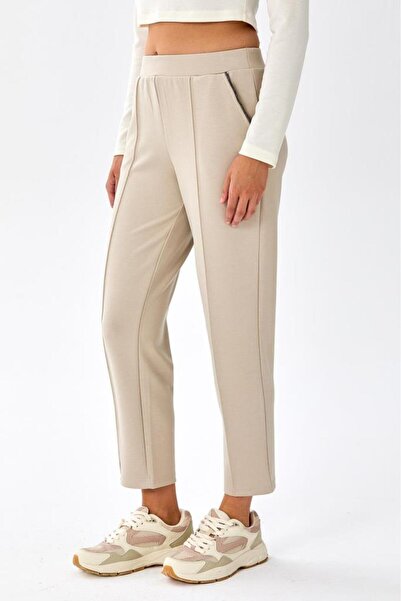 İKİLER Beli Lastikli Cepleri Taş Şerit Detaylı Pantolon 256-2107