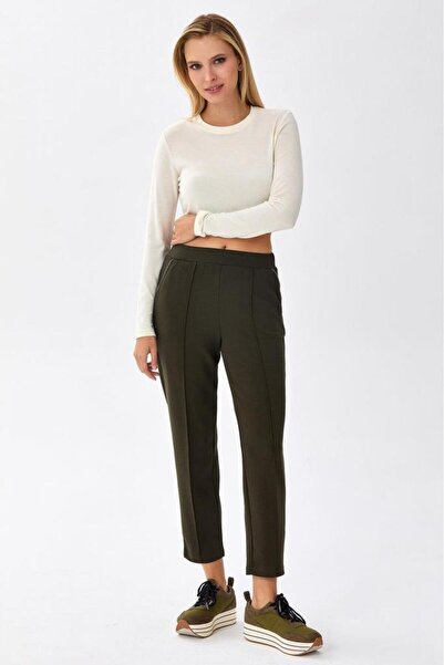 İKİLER Beli Lastikli Cepleri Taş Şerit Detaylı Pantolon 256-2107