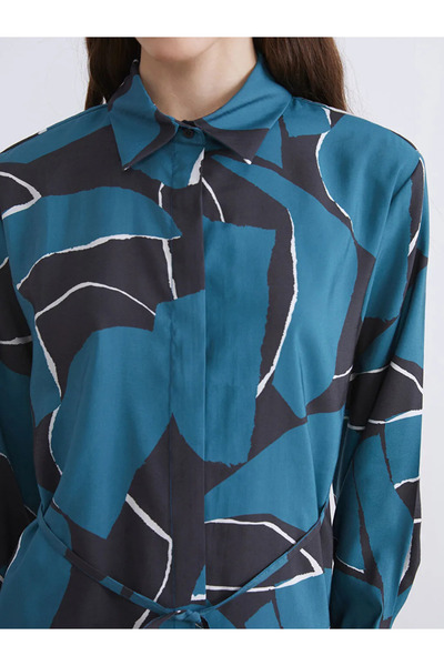 LC Waikiki Lcw Modest Green Modal Blend Patterned Women's Shirt Tunic