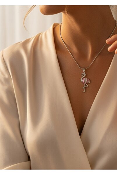 bonbela Flamingo Kolye - Kadın Kararmaz Kolye - Pembe Flamingo - Gold & Silver Renk Seçeneği