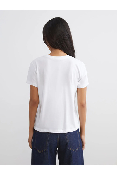 LC Waikiki Γυναικείο μπλουζάκι με στάμπα Istanbul XSIDEBeyaz με λαιμόκοψη