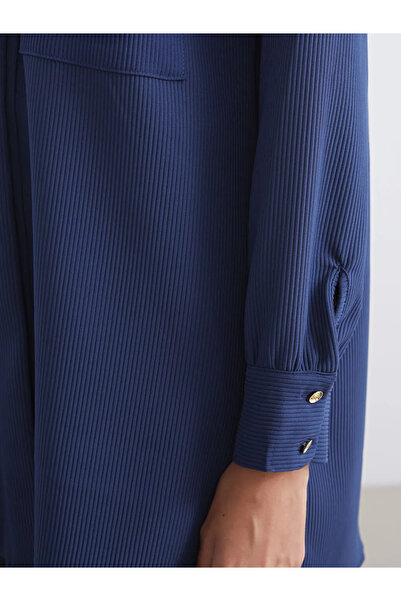 LC Waikiki LCW Modest Lacivert Oversize Kadife Kadın Gömlek Tunik