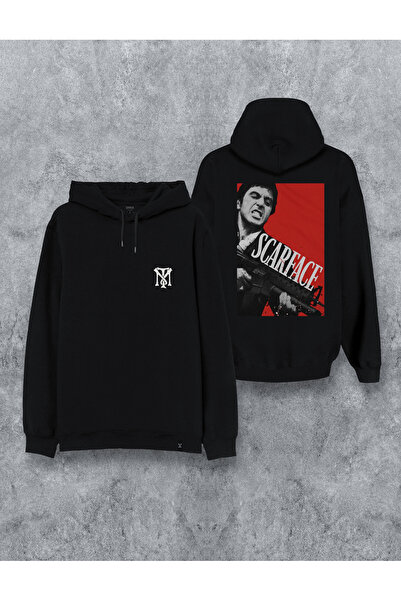 MODA Hanorac negru cu glugă cu imprimeu Scarface Injured Face