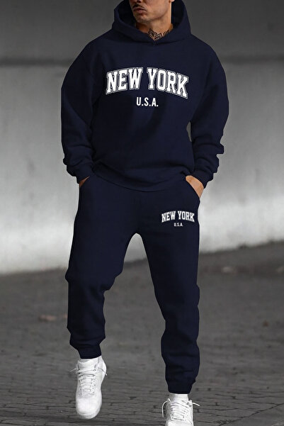 classy moda New York U.S.A. Printed Men's Tracksuit Set Hooded Sweatshirt and...