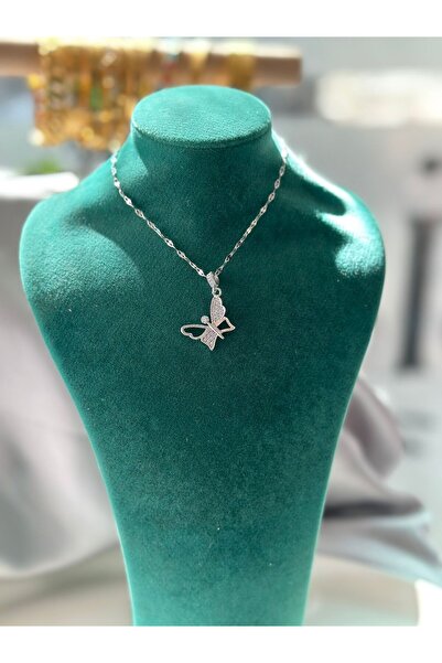 staınless steel قلادة فضية اللون على شكل فراشة