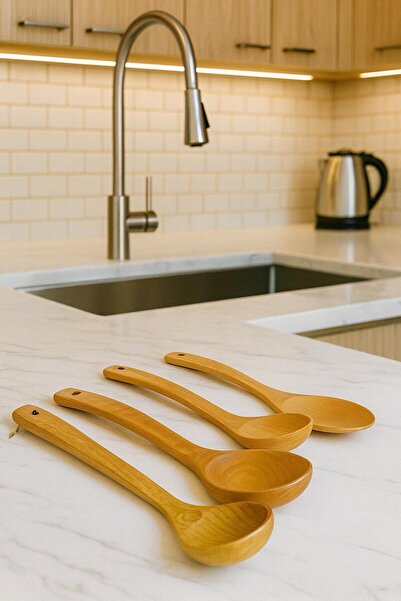 MEYA PİNE 4-Piece Wooden Spoon Dinnerware Set - 4 Sizes Bamboo Spoons
