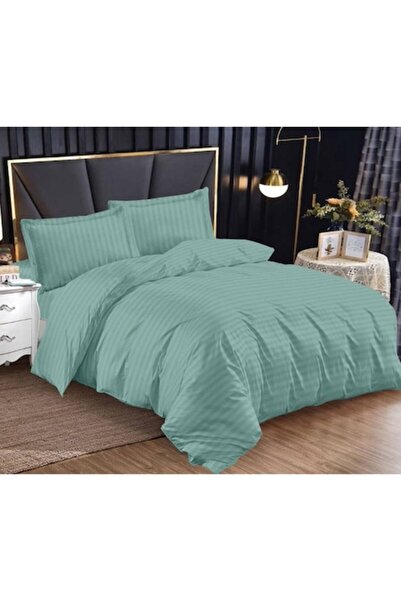 OEM Double Bedding Set, Elastic Fitted Sheet, Damask, 4 Pieces, Uni, 180x200cm, Duck Egg Green