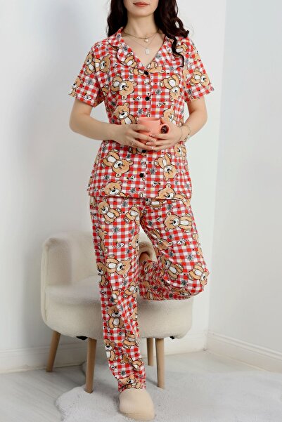 DAS KLEID Pajama Set Printed Buttoned Red