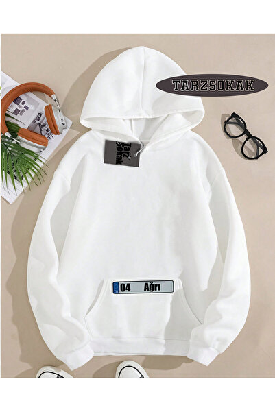 Tarzsokak Hanorac cu glugă alb 04 Ağrı cu design special și detaliu placă