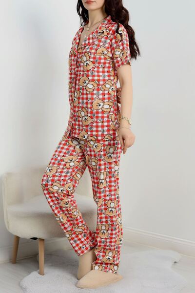 DAS KLEID Pajama Set Printed Buttoned Red