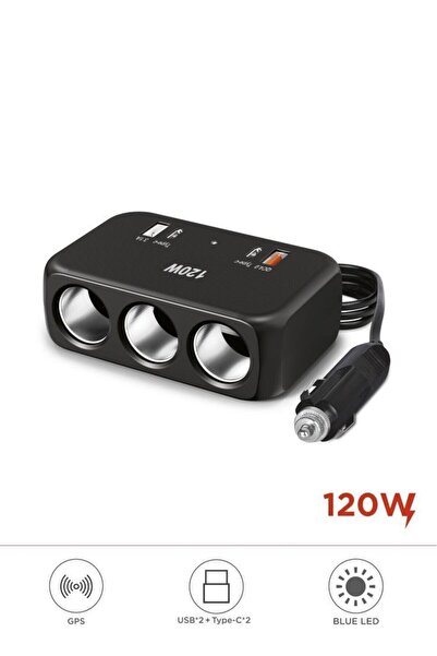 Başkenttekno G18 120W Çoklu Çıkışlı Araç Şarj Cihazı – 2x Type-C, USB, QC4.0 ...