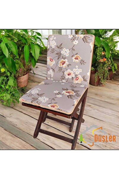 DÜŞLER EV TEKSTİLİ 40x80 Çiçek Desenli Saten Fermuarlı Bağcıklı Biyeli Sırtlı Sandalye Minderi 3 cm
