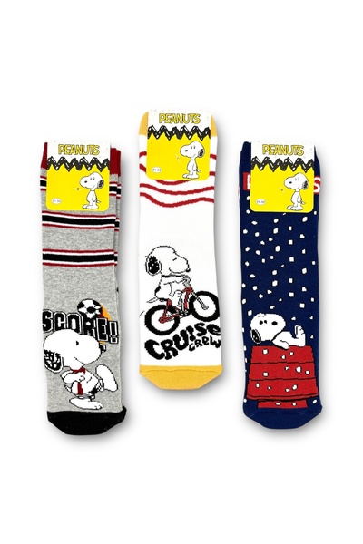 PEANUTS Snoopy Licensed Boys' 3 Pairs of Towel Socks 21605