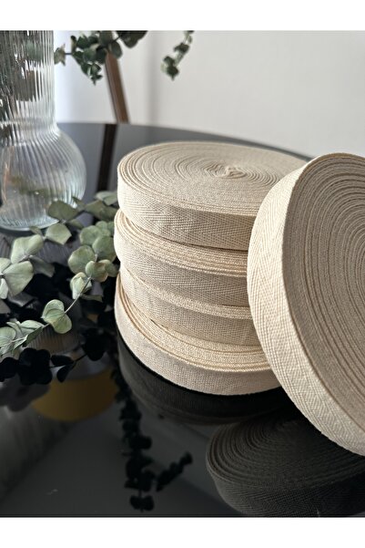 MİRZAS BALKES 2 cm 20 metre Krem rengi çok amaçlı şerit balık sırtı pamuk dokuma emzik askısı Balıksırtı kordon