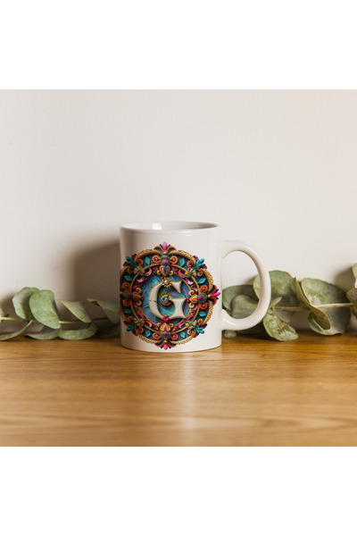 Kupa كوب بحرف G بتصميم بوهيمي، كوب هدية بتصميم خاص ملون، سعة 330 مل من البورسلين