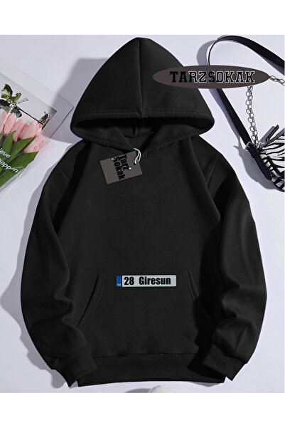 Tarzsokak Hanorac cu glugă negru 28 Giresun cu design special și detaliu cu p...