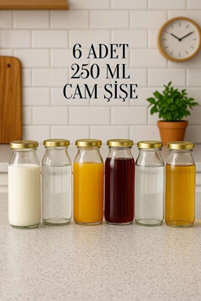 Tanemce 6 Adet 250 ml Beslenme Şeffaf Meyve Suyu, Meşrubat, Limonata Şişesi S...
