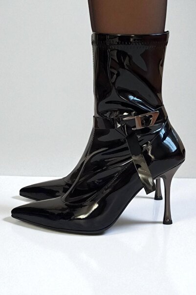 ERS Air Comfort Siyah Hakiki Rugan Deri Kadın Streç Bilekte Bot 9 cm Metal İn...